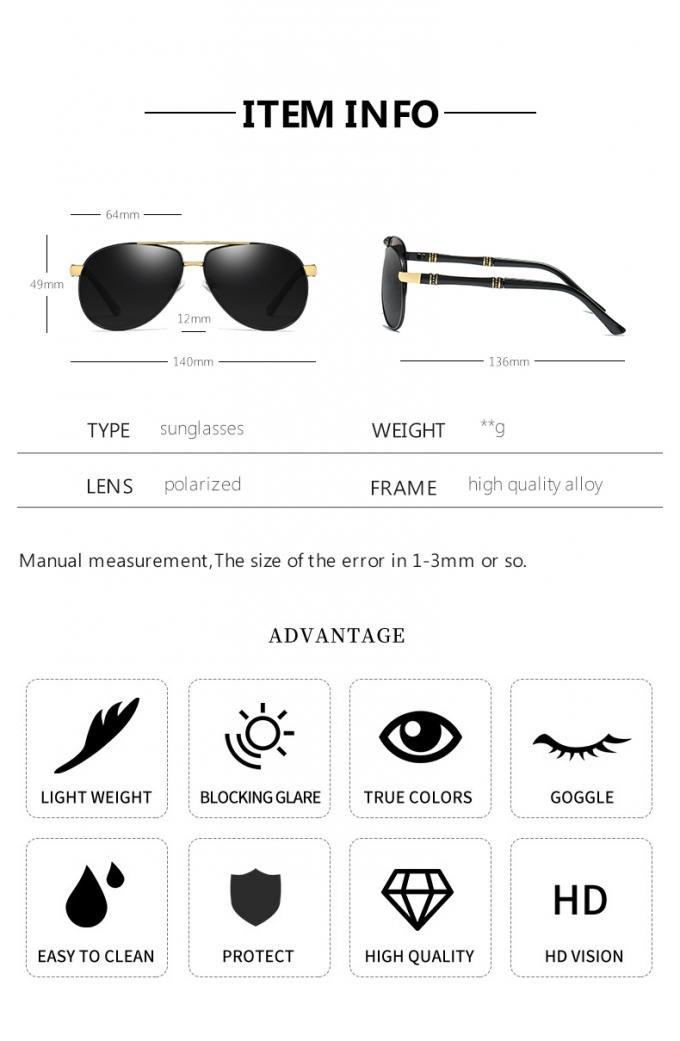 Color Film Glasses Case Men'S Metal Frame Polarized Sunglasses UV400 Resin Lens 4