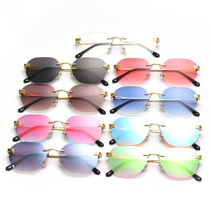 Rectangle Retro Woman Metal Frame UV400 Square Rimless Sunglasses 0