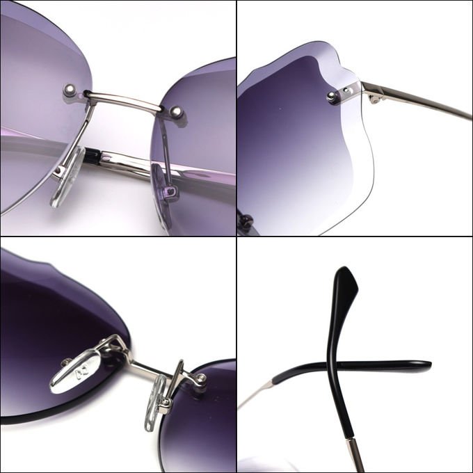 Rimless Gradient Lens Oversize Women 139mm Metal Frame Polarized Sunglasses 4
