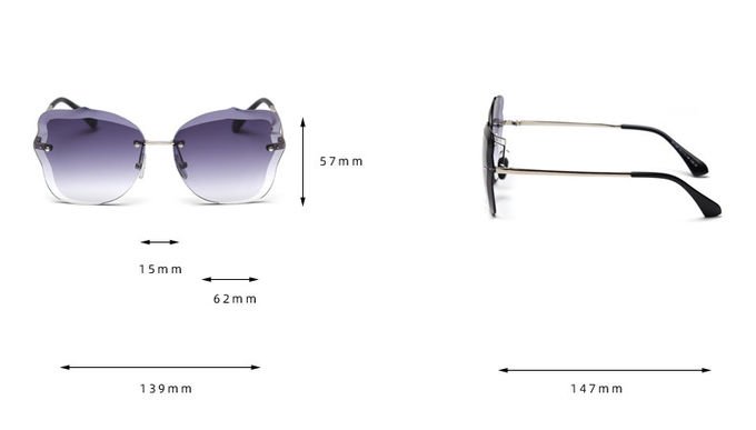 Rimless Gradient Lens Oversize Women 139mm Metal Frame Polarized Sunglasses 1
