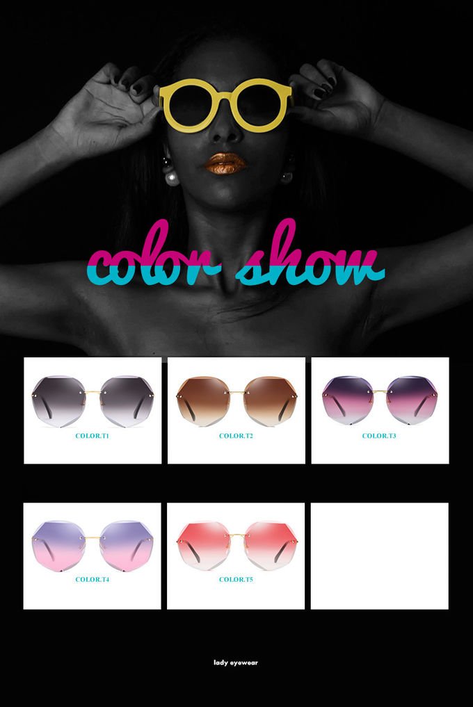 Colorful Gradient Lens Rivets Fashion Rimless Women Sunglasses 4