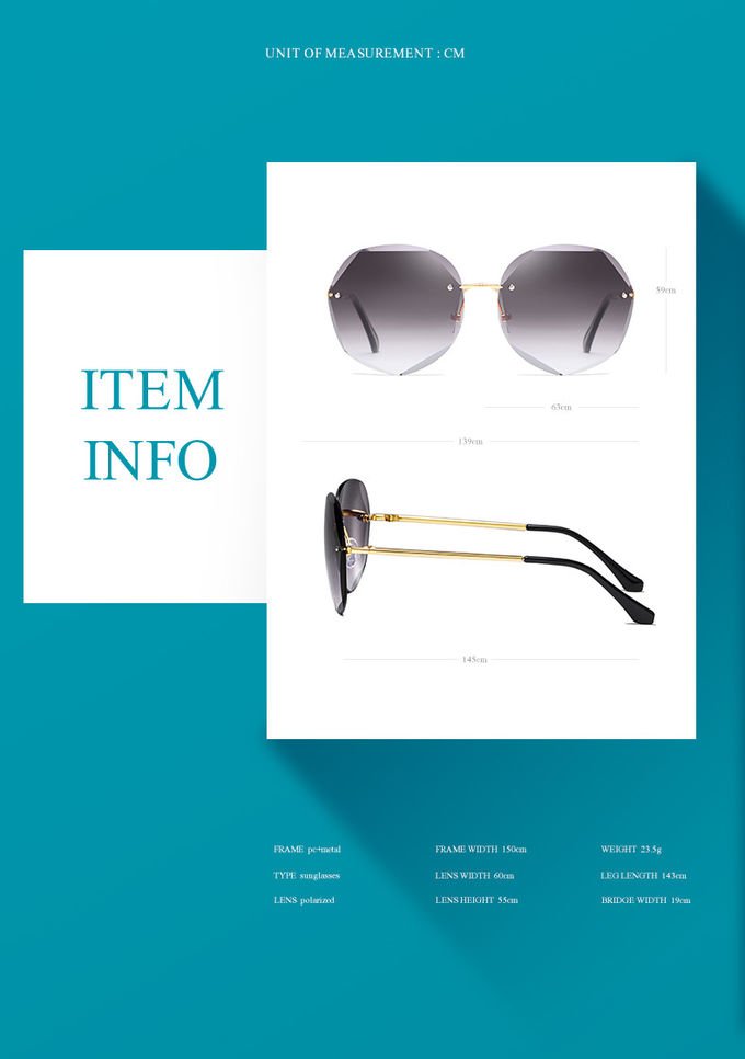 Colorful Gradient Lens Rivets Fashion Rimless Women Sunglasses 1