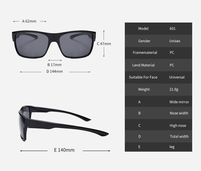 Square Cycling 144MM Sports Sunglasses Classic Black Lens Anti Glare 1