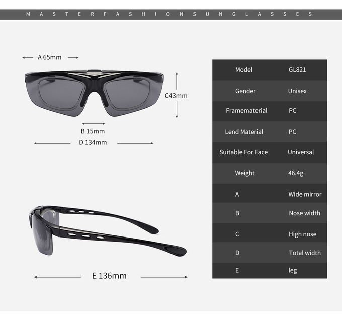 Windproof BSCI 134MM Rimless Sports Sunglasses 5 Lens Polarized Cycling 1