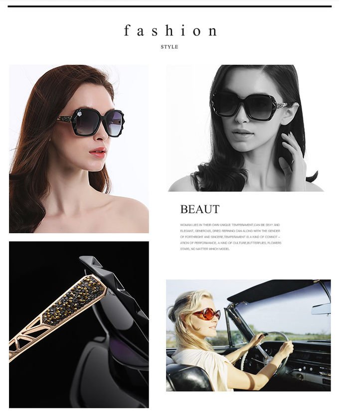 Women Big Square Oversized Sunglasses BSCI Custom Polarized Sunglasses Sparkling Composite Shiny Frame 2
