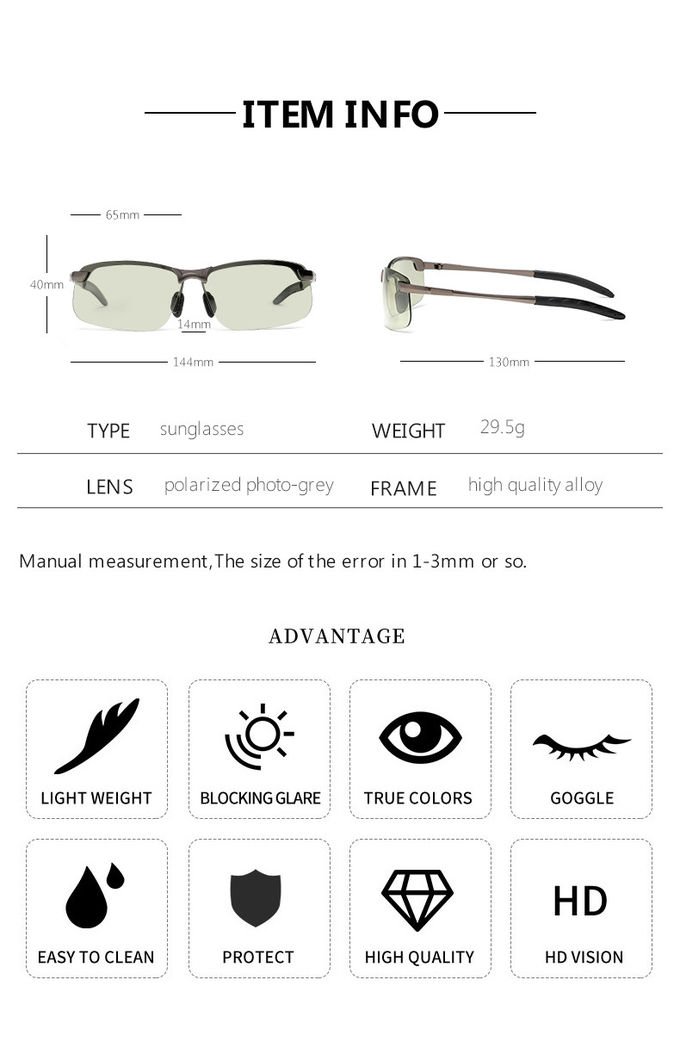 Polarized Photochromic Mens Luxury Sunglasses BSCI Color Changing Lens 1