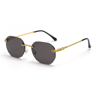 Rectangle Retro Woman Metal Frame UV400 Square Rimless Sunglasses