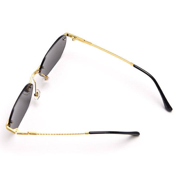 Rectangle Retro Woman Metal Frame UV400 Square Rimless Sunglasses 1