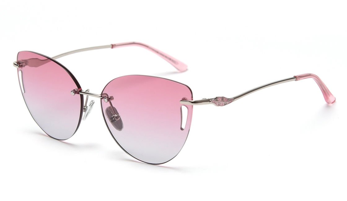 Adult Metal Frame Polarized Sunglasses Hollow Gradient Lens Rimless Designer