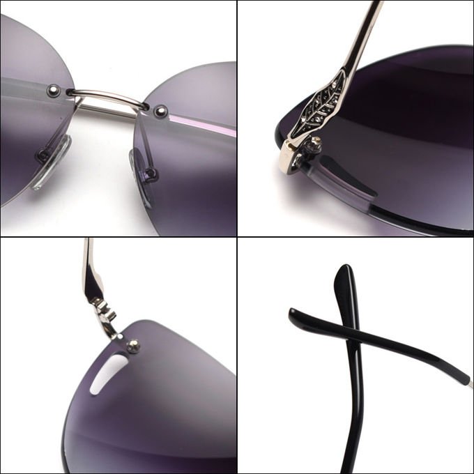 Frameless Trim Hollow Womens Driving Sunglasses Metal Frame Polarized 1