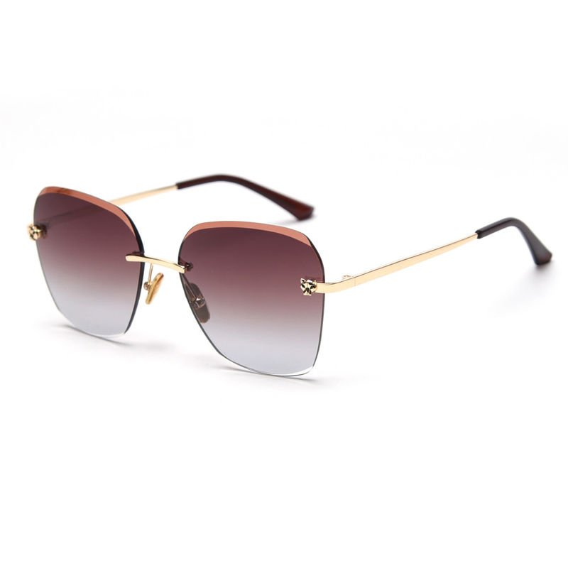 buy Rectangle Trimmed Women Rimless Crystal Sunglasses 140mm Metal Frame Polarized online manufacturer