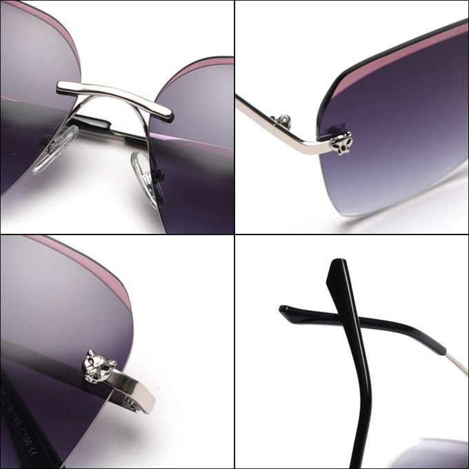 Rectangle Trimmed Women Rimless Crystal Sunglasses 140mm Metal Frame Polarized 3