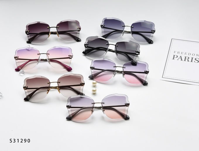 Rimless Gradient Lens Oversize Women 139mm Metal Frame Polarized Sunglasses 2