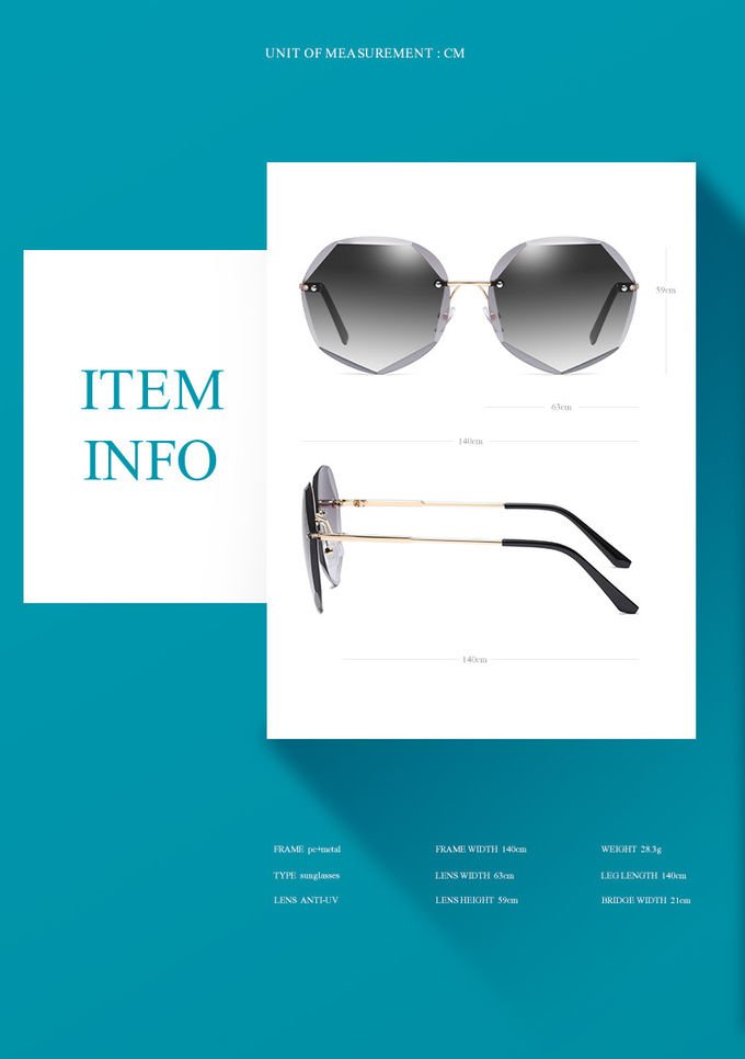 BSCI Oversized Shades Female Trendy UV400 Rimless Designer Sunglasses 1