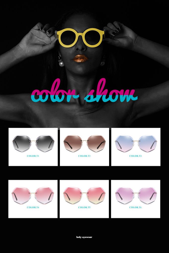 BSCI Oversized Shades Female Trendy UV400 Rimless Designer Sunglasses 4