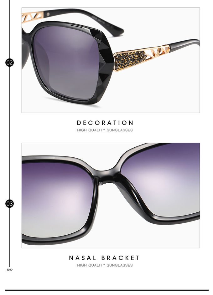 Women Big Square Oversized Sunglasses BSCI Custom Polarized Sunglasses Sparkling Composite Shiny Frame 4