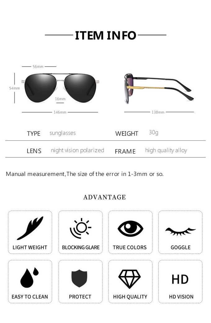 Fashion Polarized UV400 Mens Pilot Sunglasses With Metal Hinge 146MM 12