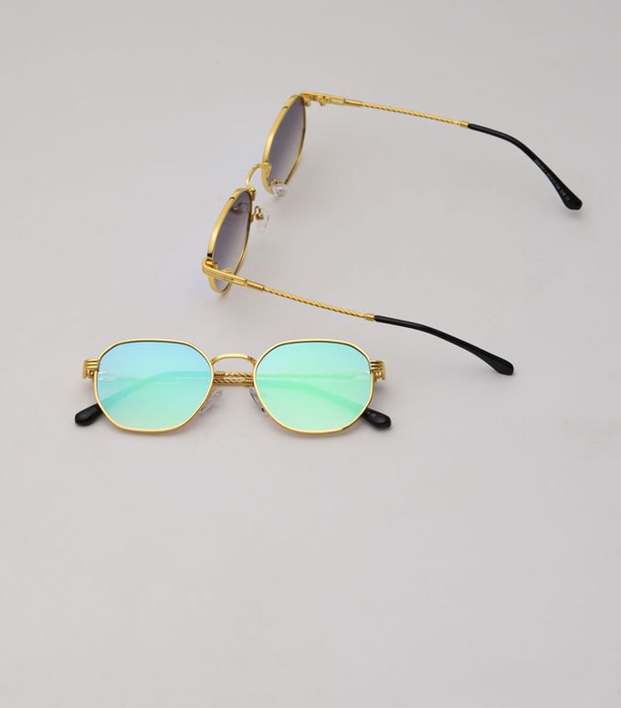 Men Women Polygon Frame Sunglasses Reflective Personality Small Frame Plain Lens Glasses 0