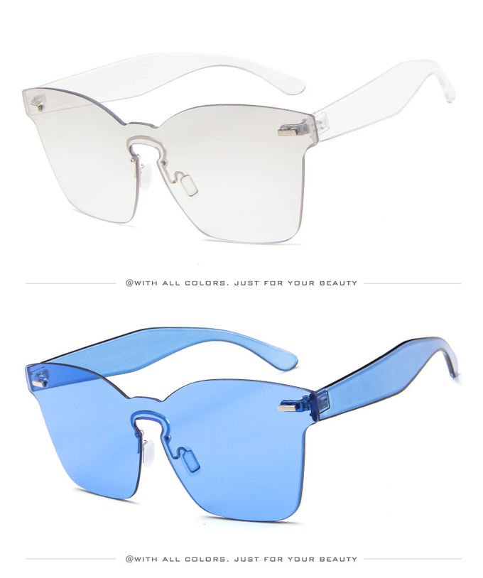 UV400 Rimless Square Frame One Piece Lens Band Packaging Women Hot Sale Sunglasses 2