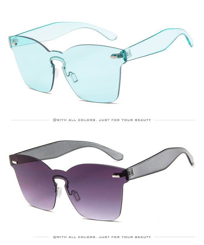 UV400 Rimless Square Frame One Piece Lens Band Packaging Women Hot Sale Sunglasses 1