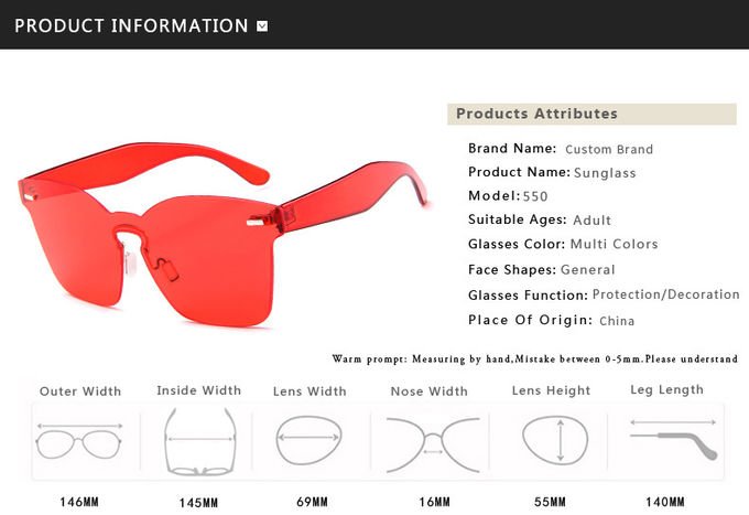 UV400 Rimless Square Frame One Piece Lens Band Packaging Women Hot Sale Sunglasses 0