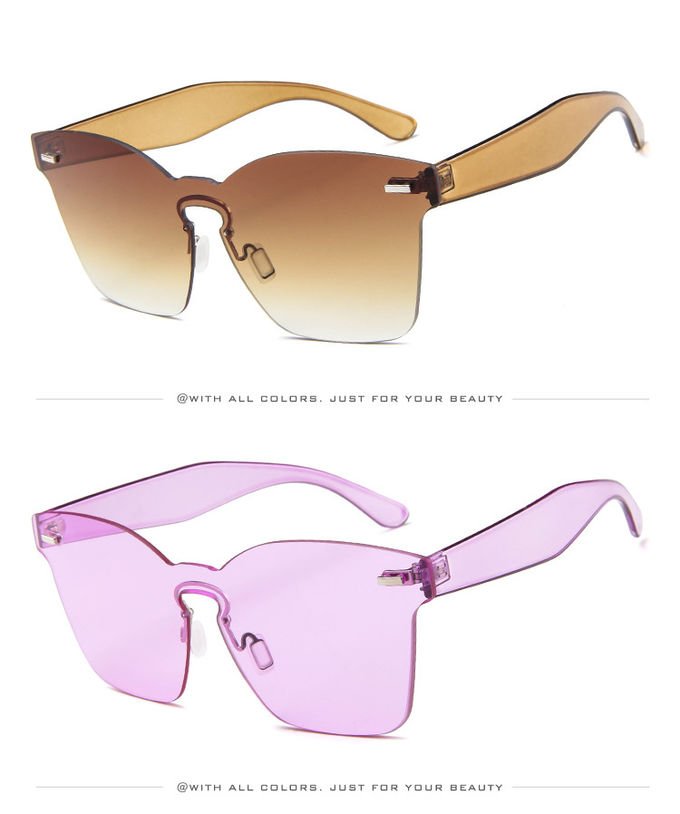 UV400 Rimless Square Frame One Piece Lens Band Packaging Women Hot Sale Sunglasses 4