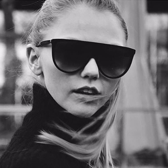 Vintage Retro BSCI Flat Top Sunglasses Thin Shadow Luxury Designer Large Black Shades 1