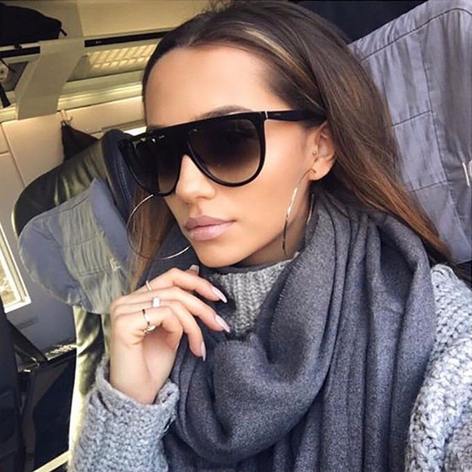 Vintage Retro BSCI Flat Top Sunglasses Thin Shadow Luxury Designer Large Black Shades 2