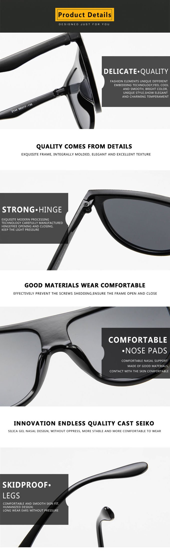 Vintage Retro BSCI Flat Top Sunglasses Thin Shadow Luxury Designer Large Black Shades 10