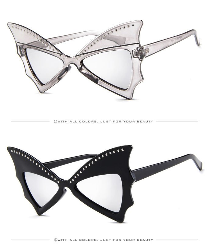 Oversized Women Bat Sharp Rivet Big Frame Sunglasses Personality Dance Party Glasses 4