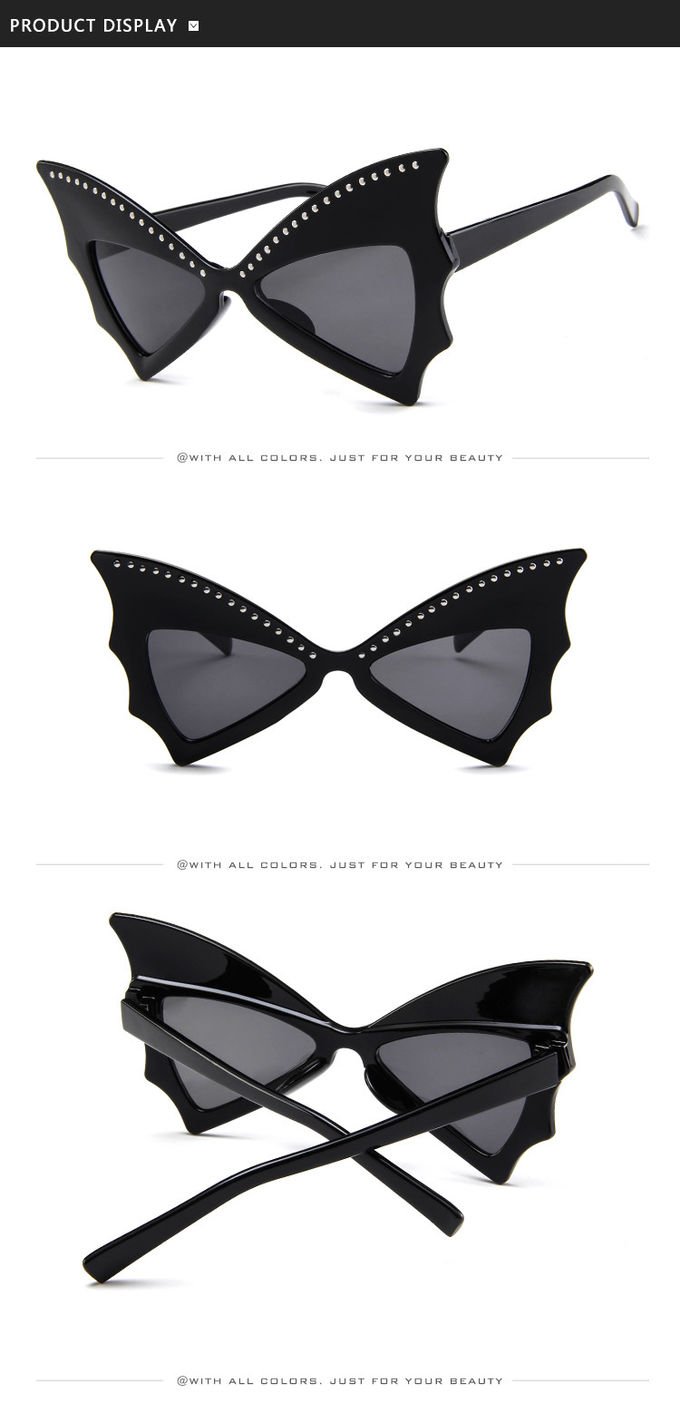 Oversized Women Bat Sharp Rivet Big Frame Sunglasses Personality Dance Party Glasses 5