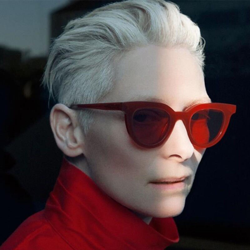 UV400 Round Women Retro Ladies Oval Sunglasses Acrylic Lens