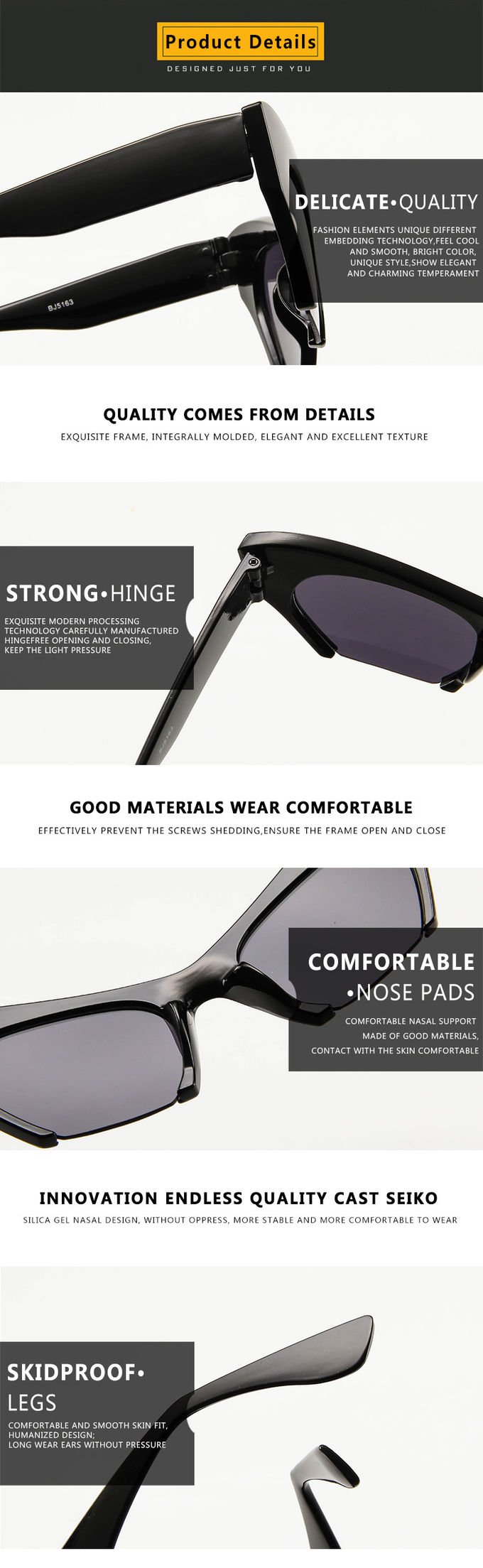 Trendy Fashion Half Frame Cat Eye Women Plastic Hot Sale Sunglasses BSCI 6