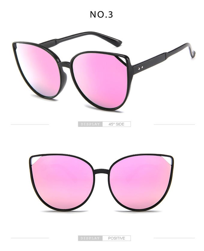 Female Silver Pink Lens Sunglasses Round Rose Gold Frame Retro Color Mirror Lens Glasses 3