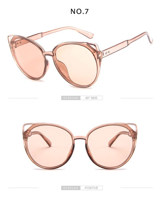 Female Silver Pink Lens Sunglasses Round Rose Gold Frame Retro Color Mirror Lens Glasses 6