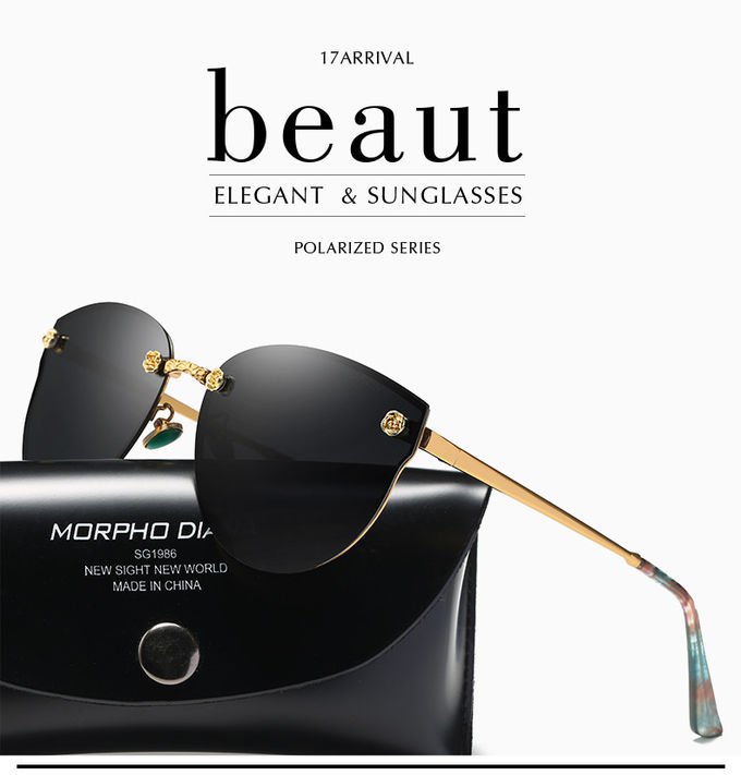 Fashionable Classic Rose Women Cat Eye Rimless Sunglasses Mirror Polarized 0