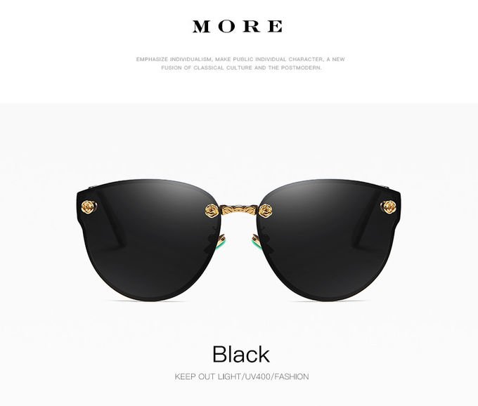 Fashionable Classic Rose Women Cat Eye Rimless Sunglasses Mirror Polarized 1
