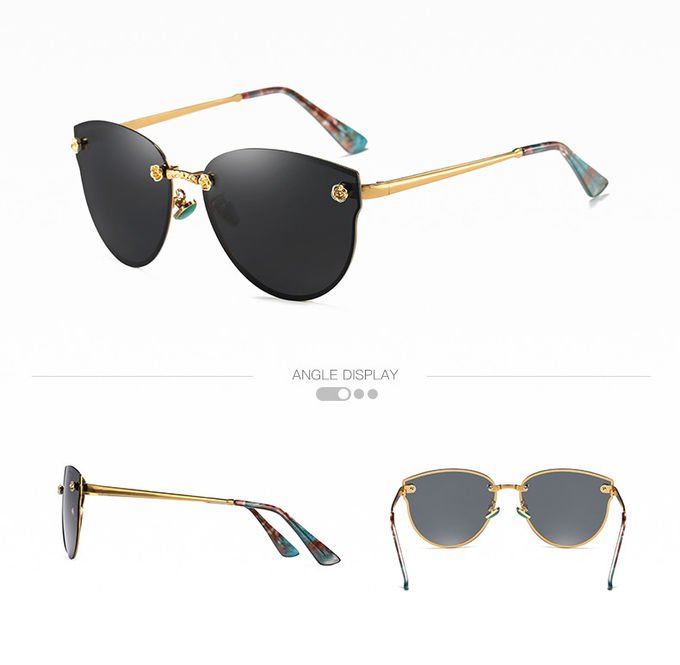 Fashionable Classic Rose Women Cat Eye Rimless Sunglasses Mirror Polarized 3