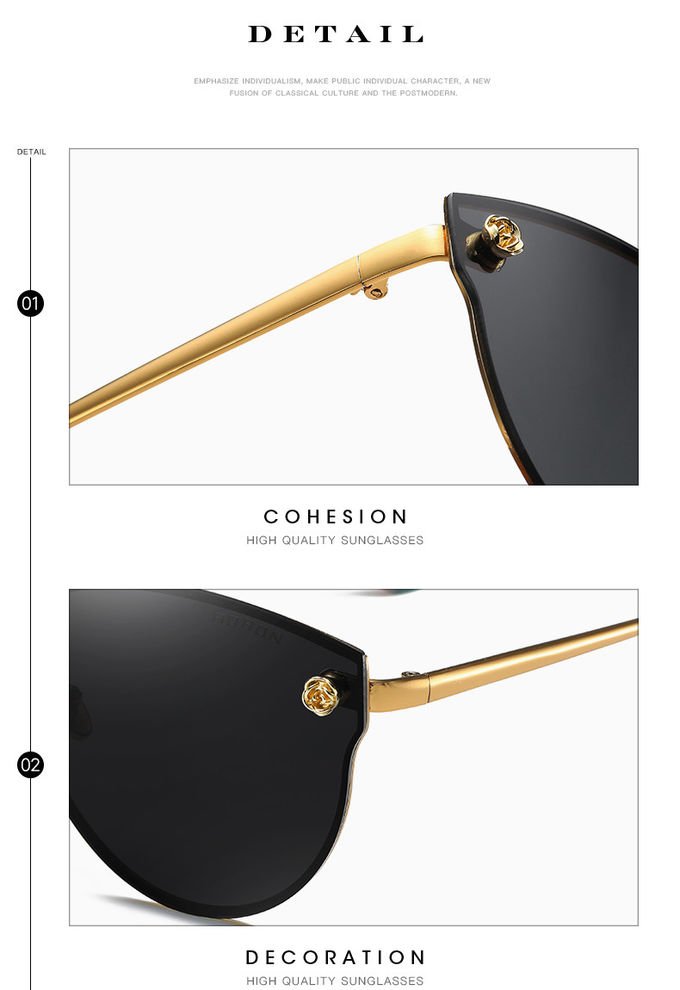 Fashionable Classic Rose Women Cat Eye Rimless Sunglasses Mirror Polarized 4