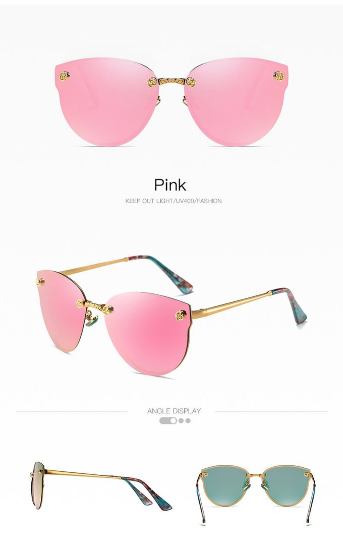 Fashionable Classic Rose Women Cat Eye Rimless Sunglasses Mirror Polarized 5