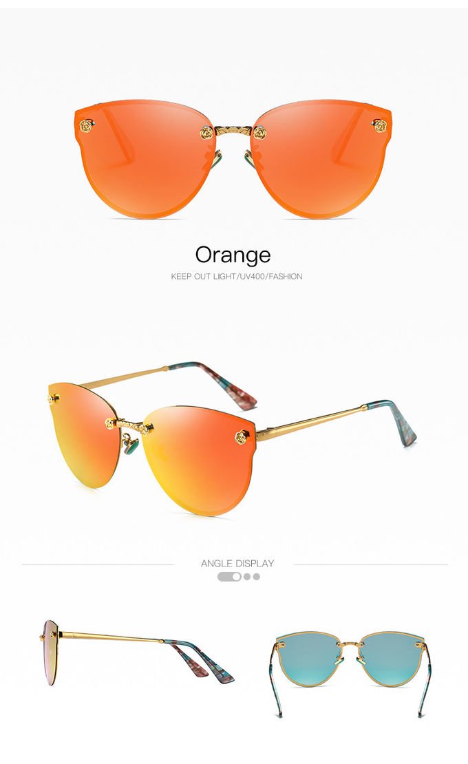 Fashionable Classic Rose Women Cat Eye Rimless Sunglasses Mirror Polarized 6