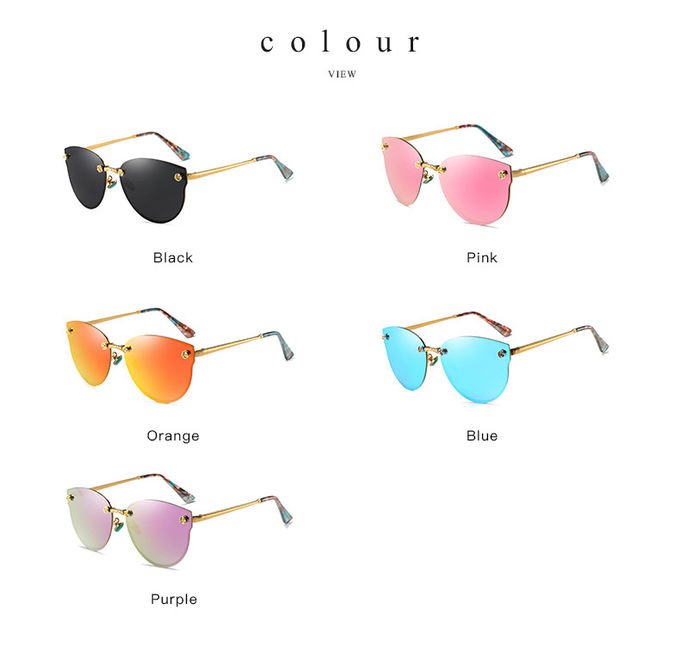 Fashionable Classic Rose Women Cat Eye Rimless Sunglasses Mirror Polarized 8