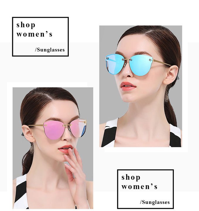 Fashionable Classic Rose Women Cat Eye Rimless Sunglasses Mirror Polarized 7