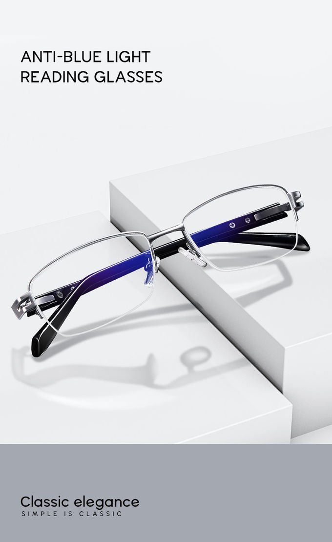 Men Metal Frame Computer Rectangle Reading Glasses Stainless Steel Spring Hinges Sun Readers 1