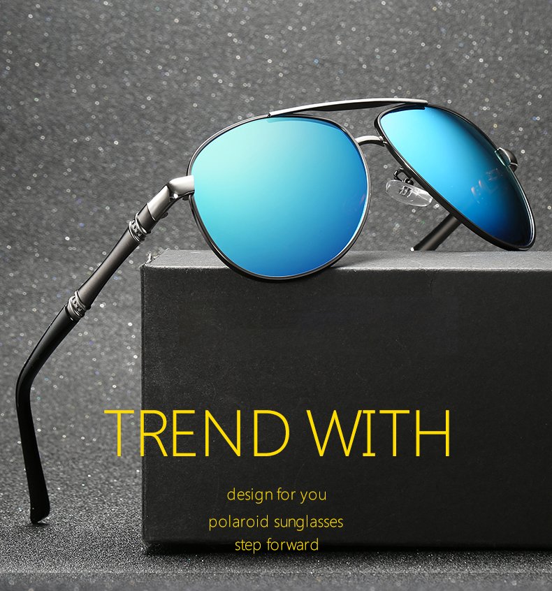 Color Film Glasses Case Men'S Metal Frame Polarized Sunglasses UV400 Resin Lens details image-1