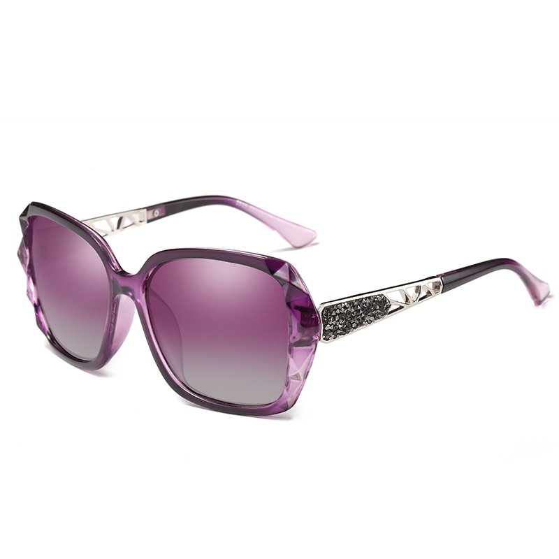 Women Big Square Oversized Sunglasses BSCI Custom Polarized Sunglasses Sparkling Composite Shiny Frame-color purple